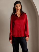 [Red] SilkSilky  Long Sleeve Lapel Collar Women's Shirts 004