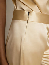 [Champagne] Champagne silk high-waist wide-leg pants with concealed side zip and pleated front 004