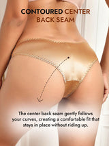 [Champagne] Beige silk bikini briefs with contoured center back seam and low-rise fit 006