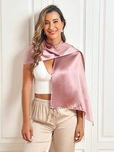 [Pale Mauve] Pink mulberry silk rectangular scarf shawl draped over woman 007