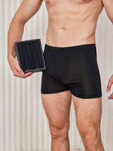 [Black] Black mulberry silk men's boxer briefs 5-piece set with fly opening 001