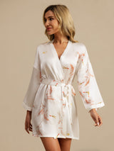[White] SilkSilky  3/4 Sleeve Women's Robe 003