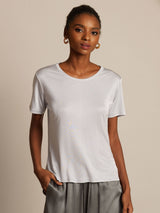 [Silver] SilkSilky  Short Sleeve Round Neck Women's T-Shirt 006