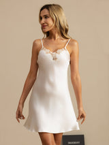 [White] SilkSilky  Spaghetti Strap V Neck Nightgown 003