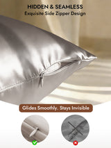 [Gray] Silver silk pillowcase with hidden side zipper and seamless finish 006