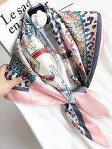 [P015] Printed mulberry silk square scarf with pink and gray patterned design 001