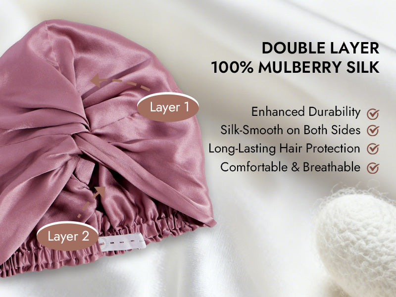 22Momme 100% Mulberry Silk Knot-Front Hair Bonnet with Adjustable Button Design - Detail 3