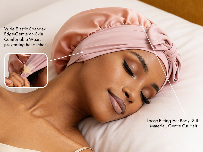 100% Mulberry Silk Bonnet Bowknot Tie Sleep Cap for Hair Protection - Detail 3