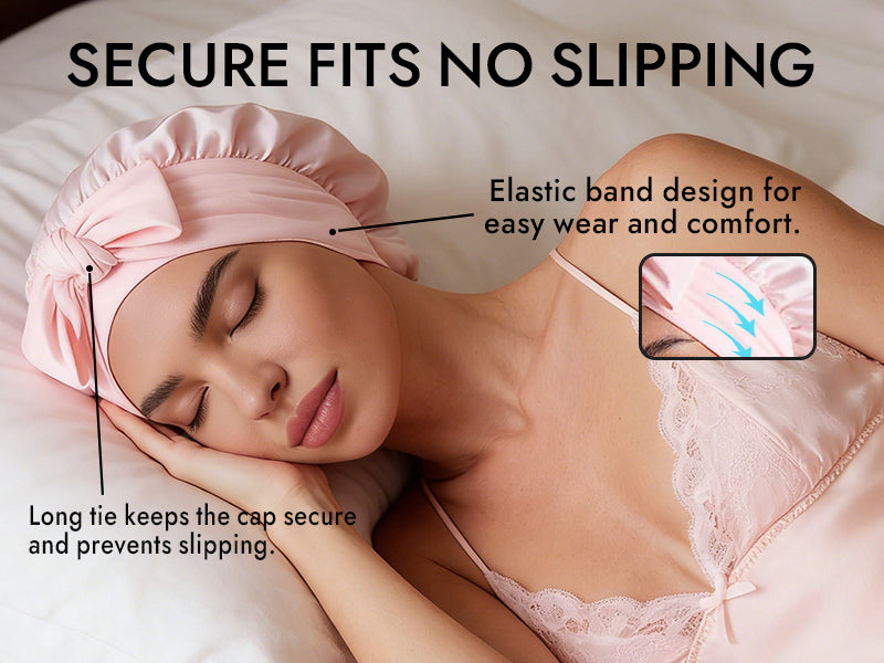 100% Mulberry Silk Double-Layer Bonnet with Adjustable Long Tie - Detail 3