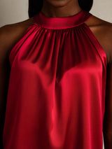 [Wine] SilkSilky  Sleeveless Halter Women's T-Shirt 004