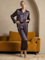 [Purple Gray] SilkSilky  Long Sleeve Lapel Collar Women's Pajamas 006