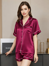 [Fuchsia] SilkSilky  Short Sleeve Lapel Collar Women's Pajamas 001