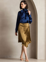 [Dark Blue] SilkSilky  Long Sleeve Tie Neck Women's Blouse 007