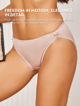 [Light Pink] Pink 100% mulberry silk bikini panty with side bow detail 006