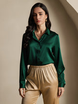[Dark Green] SilkSilky  Long Sleeve Lapel Collar Women's Shirts 006