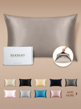 [Gray] Gray 19 momme Mulberry silk pillowcase with envelope closure, SilkSilky packaging, multiple colors 001