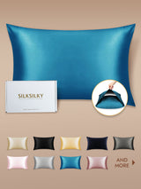 [Teal] Turquoise 19 momme mulberry silk pillowcase with envelope closure and SilkSilky packaging 001