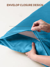 [Teal] Blue silk pillowcase with envelope closure, deep flap, smooth side opening, gentle on hair and skin 008