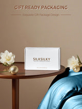 [Teal] SilkSilky gift ready packaging with white branded box and blue silk pillowcase 009