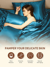 [Teal] Teal silk pillowcase with sleeping woman, pamper your delicate skin 004