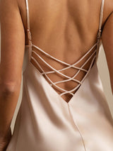 [Pink] SilkSilky  Spaghetti Strap V Neck Nightgown 005