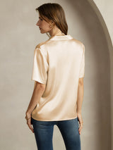 [Champagne] SilkSilky  Short Sleeve Lapel Collar Women's Shirts 002
