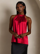 [Wine] SilkSilky  Sleeveless Halter Women's T-Shirt 006