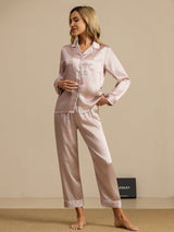 [Pink Heart Geo] SilkSilky  Short Sleeve Lapel Collar Women's Pajamas 006