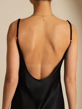[Black] SilkSilky  Spaghetti Strap U Neck Dress 005