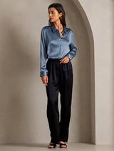[Real Teal] SilkSilky  Long Sleeve Lapel Collar Women's Shirts 005