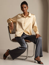 [Champagne] SilkSilky  Long Sleeve Lapel Collar Women's Shirts 008