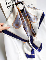 [P012] Printed mulberry silk square shawl scarf with blue and white rope pattern 001
