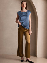 [Real Teal] SilkSilky  Cap Sleeve Round Neck Women's T-Shirt 004