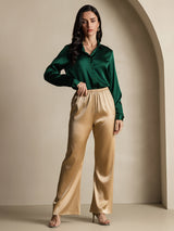 [Dark Green] SilkSilky  Long Sleeve Lapel Collar Women's Shirts 009
