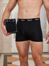 [Black] Men's black mulberry silk boxer briefs, 3-piece set with branded waistband 002