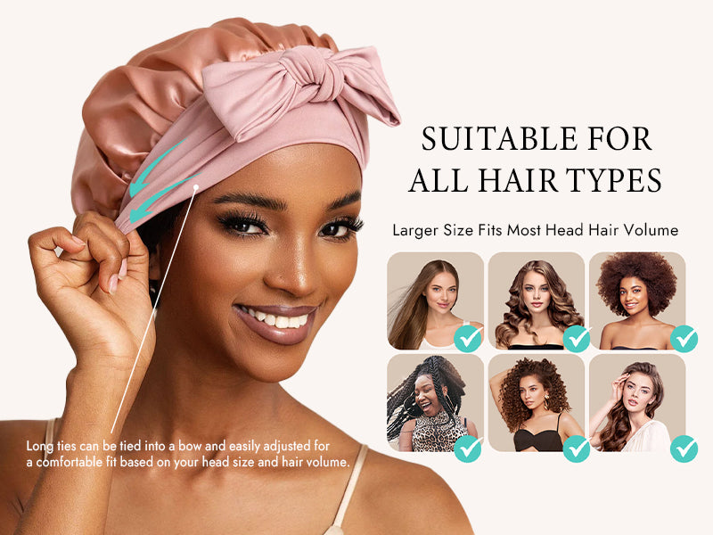 100% Mulberry Silk Bonnet Bowknot Tie Sleep Cap for Hair Protection - Detail 4
