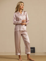 [Pink Heart Geo] SilkSilky  Short Sleeve Lapel Collar Women's Pajamas 005