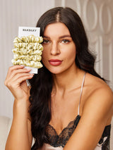 [Light Yellow] Beige silk scrunchies 5-piece set on SilkSilky card 001