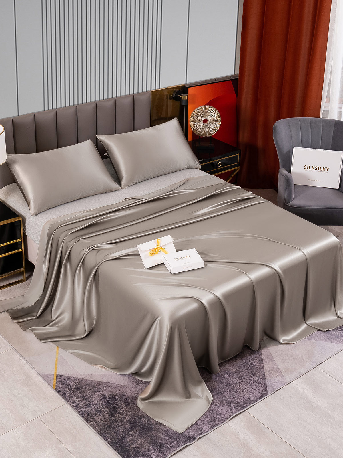 [Gray] SilkSilky  Bedding Set 002