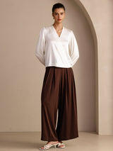 [White] SilkSilky  Long Sleeve Wrap Women's Blouse 006