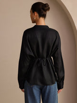 [Black] SilkSilky  Long Sleeve Split Women's Blouse 002