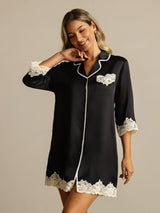 [Black] SilkSilky  Half Sleeve Lapel Collar Nightshirt 001