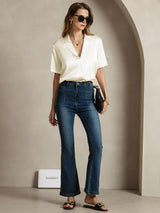 [Ivory] SilkSilky  Short Sleeve Lapel Collar Women's Shirts 007