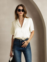 [Ivory] SilkSilky  Short Sleeve Lapel Collar Women's Shirts 005