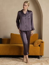[Purple Gray] SilkSilky  Long Sleeve Lapel Collar Women's Pajamas 007