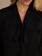 [Black] SilkSilky Long Sleeve Tie Neck Women's Blouse 004