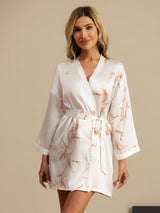 [White] SilkSilky  3/4 Sleeve Women's Robe 001