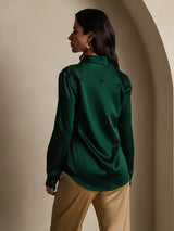 [Dark Green] SilkSilky  Long Sleeve Lapel Collar Women's Shirts 002