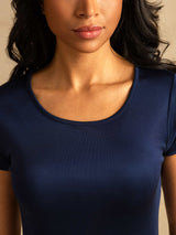 [Dark Blue] SilkSilky  Short Sleeve Round Neck Nightgown 004
