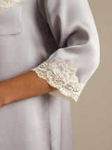 [Lavender] SilkSilky  Half Sleeve Lapel Collar Nightshirt 005